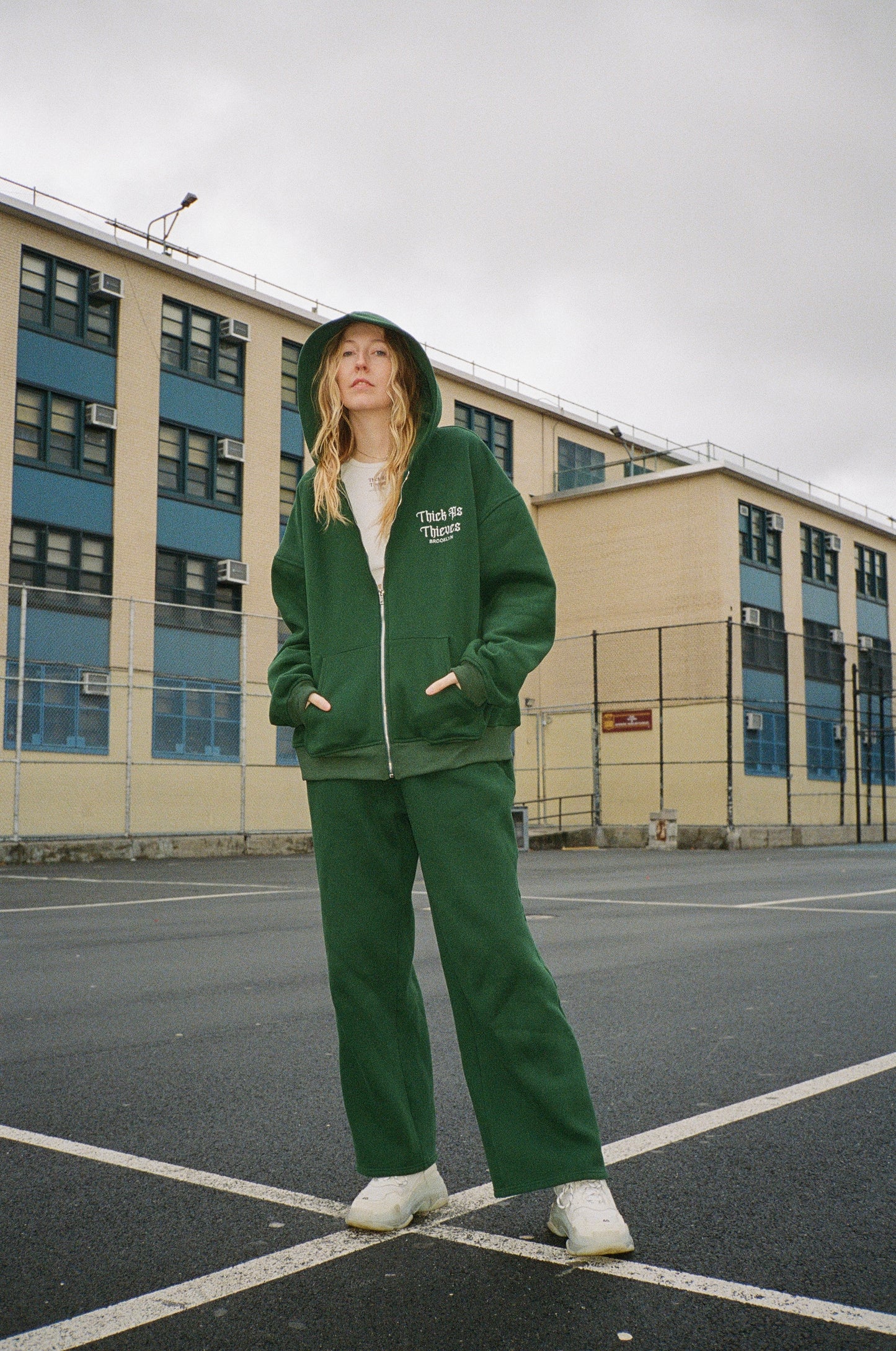 Oversize Hoodie Zip Up Deep Green