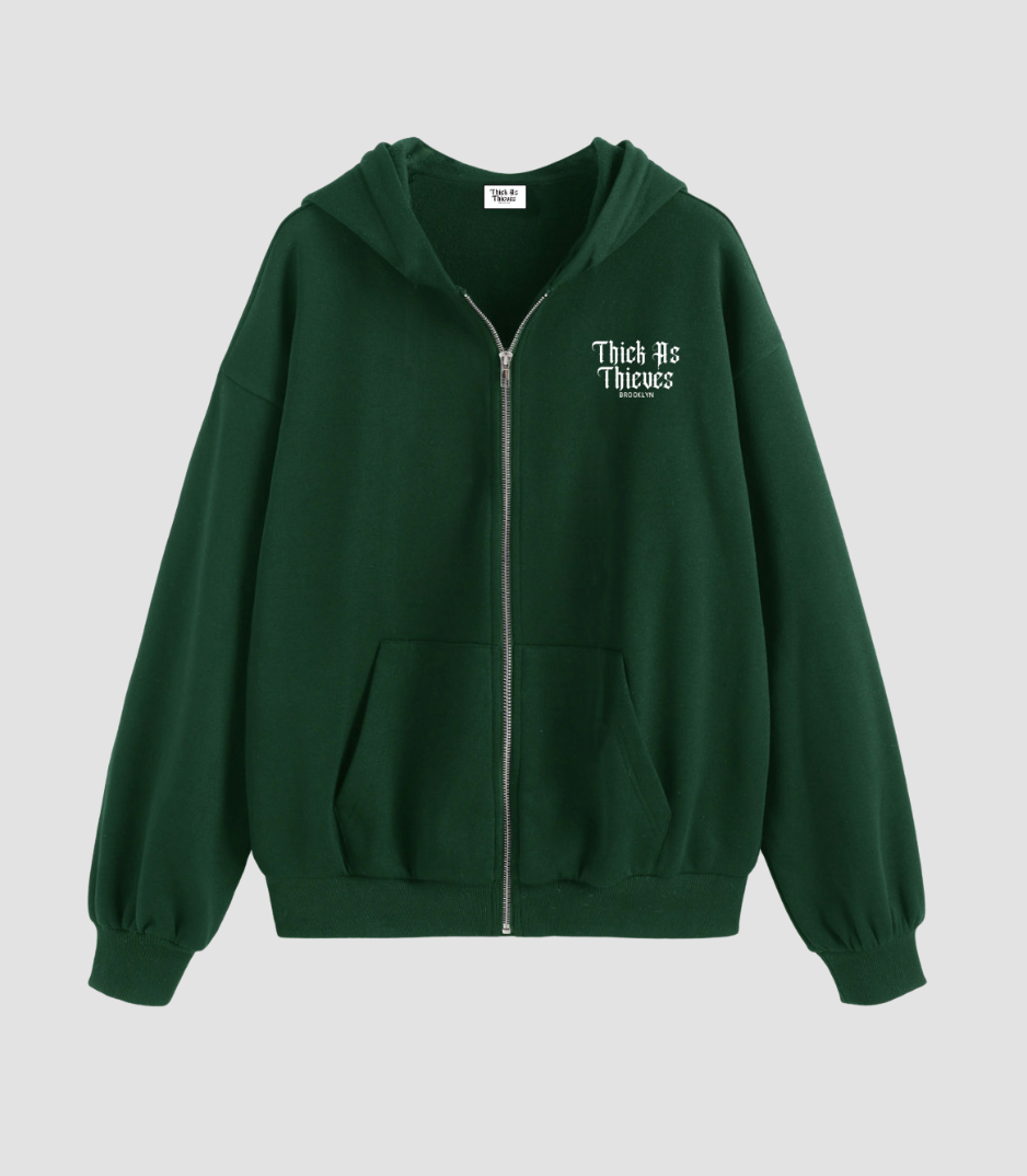 Oversize Hoodie Zip Up Deep Green