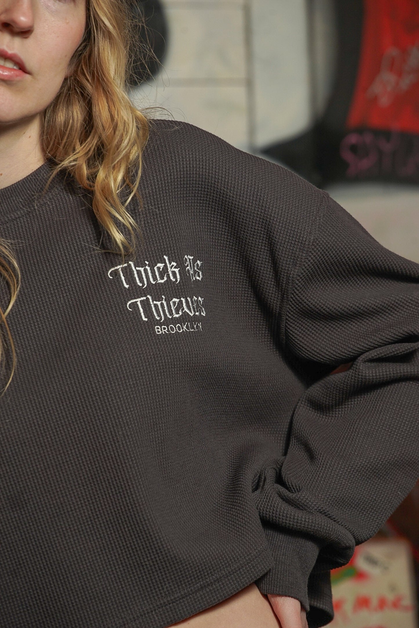 Waffle Knit Cropped Charcoal